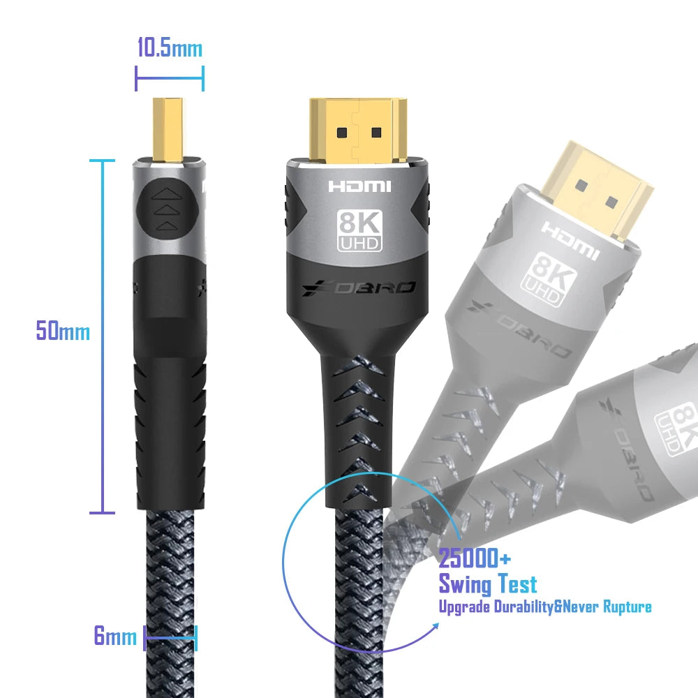 8K HDMI 2.1 Cable 48Gbps 4K@120Hz for PC/TV/PS5/RTX 3080