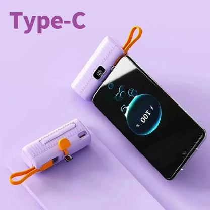 50,000mAh Mini Power Bank with Built-in Cable – Portable Charger for iPhone & Samsung