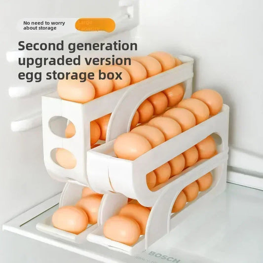 3/4-Layer Rolling Egg Storage Box – Automatic Slide Rack for Refrigerator Side Door