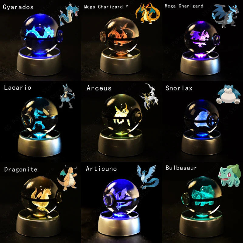 3D Crystal Pokeball Lamp – Pikachu, Mew, Gengar & More