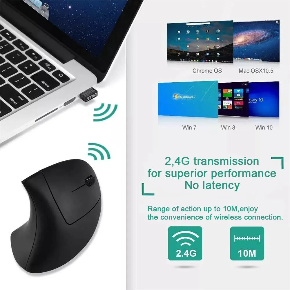 Ergonomic Vertical Wireless Mouse – 2.4GHz, 3 Adjustable DPI for PC & Laptop