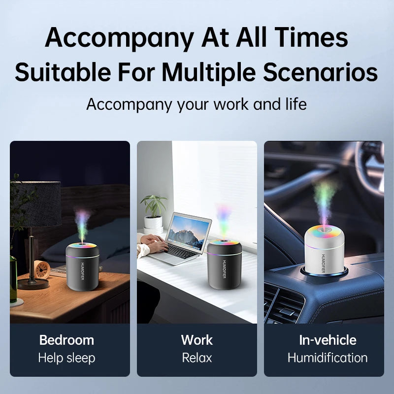 Mini USB Air Humidifier & Aroma Diffuser – 180ML, LED Lights, for Car & Home