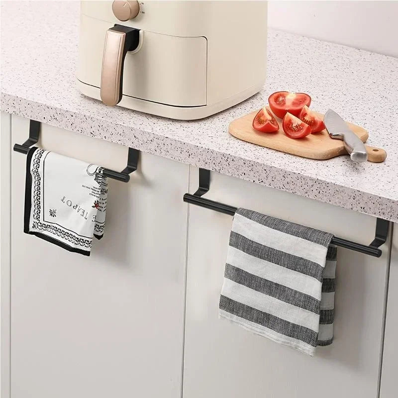 Steel Over-Cabinet Towel Rack with Punch-Free Hanging Organizer