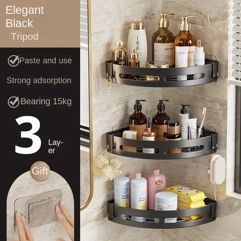 No-Punch Bathroom Shampoo & Towel Holder Shelf