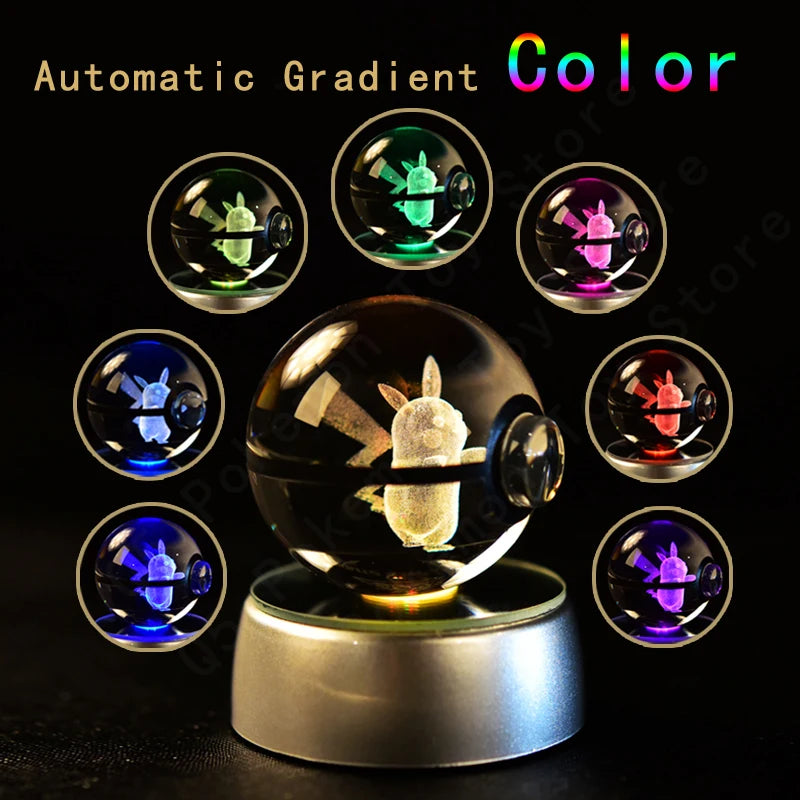 3D Crystal Pokeball Lamp – Pikachu, Mew, Gengar & More