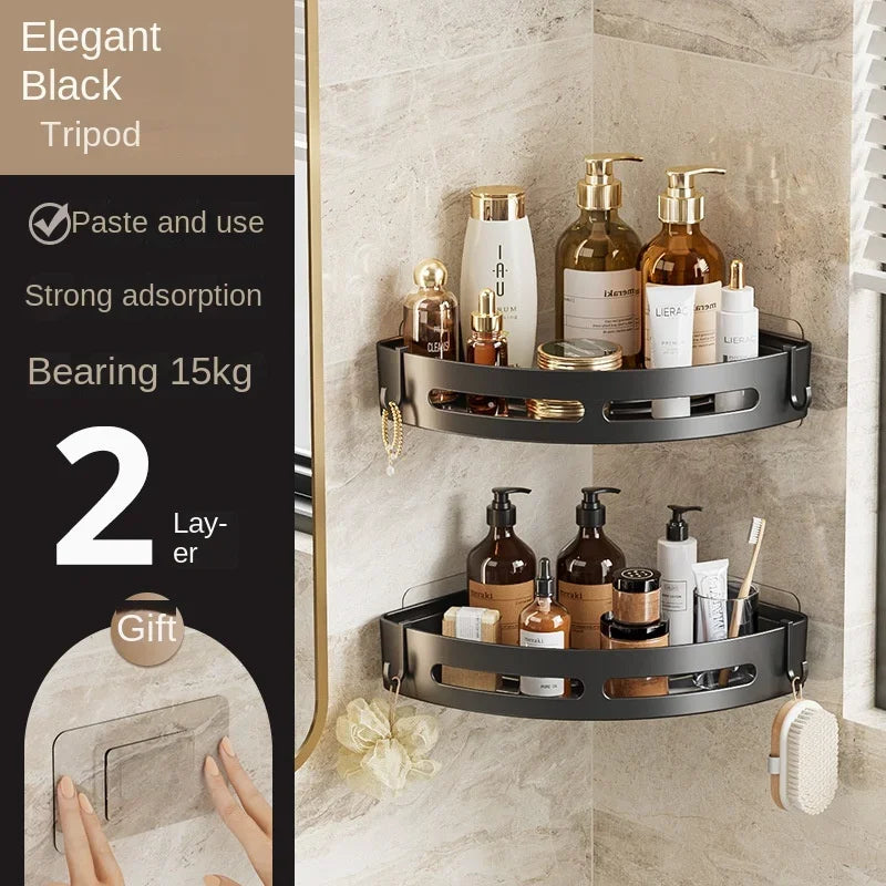 No-Punch Bathroom Shampoo & Towel Holder Shelf