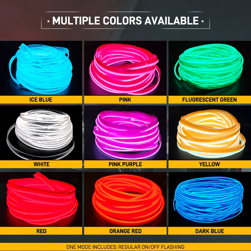 3M Car LED Neon Strip – USB Ambient Light for DIY Auto Decor