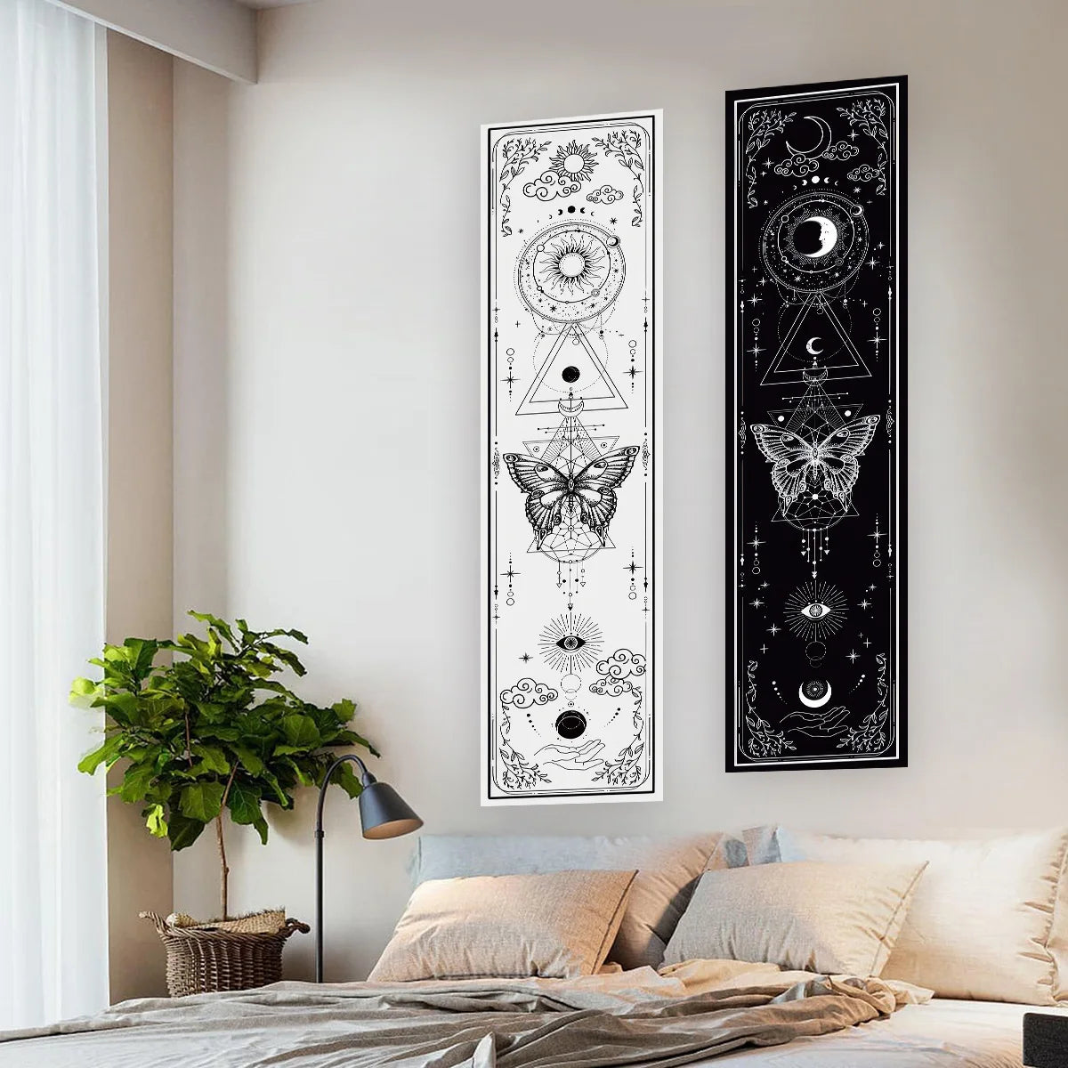 Gothic Sun & Moon Butterfly Tapestry for Aesthetic Home Decor