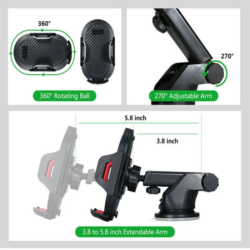 Suction Car Phone Holder, Dashboard & Windshield Mount for iPhone, Samsung, Xiaomi