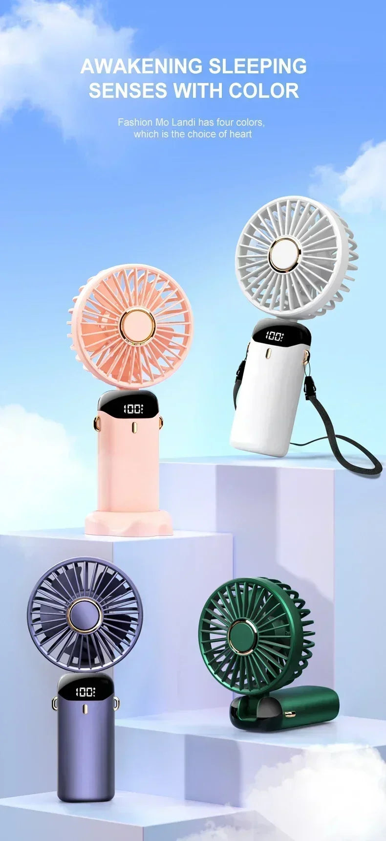 Portable Rechargeable Neck Fan with USB & Cooling Blades