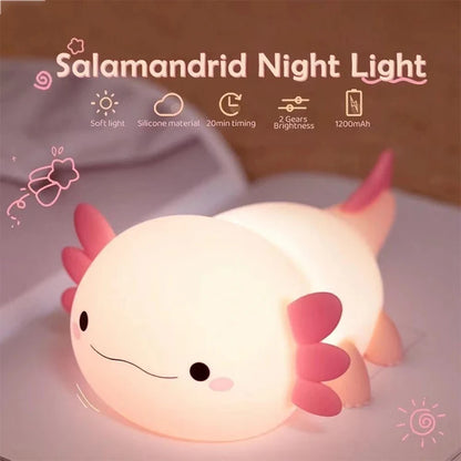 Cute Axolotl Night Light – Soft Silicone, Touch Control, USB Rechargeable Nursery Lamp