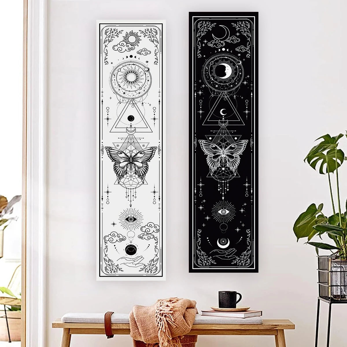 Gothic Sun & Moon Butterfly Tapestry for Aesthetic Home Decor