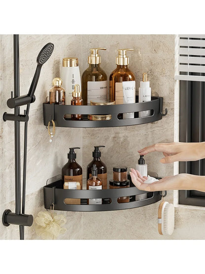 No-Punch Bathroom Shampoo & Towel Holder Shelf