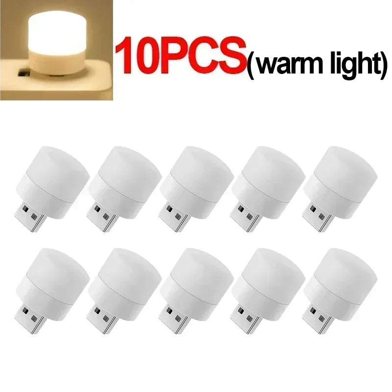 Mini USB Night Light – Warm White LED, Eye Protection for Reading, Computer & Power Bank Use