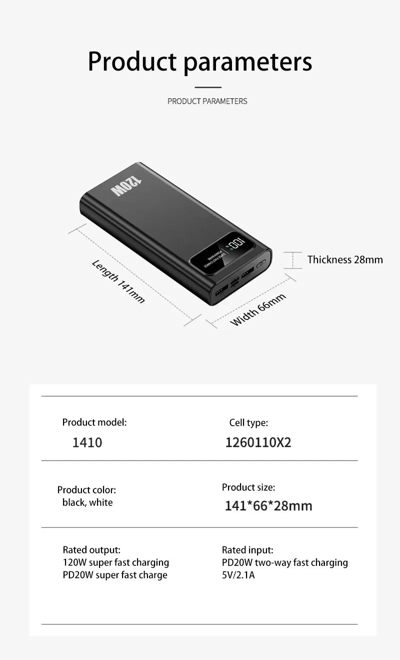 200,000mAh Power Bank – 120W Fast Charging for iPhone, Samsung, Xiaomi & More