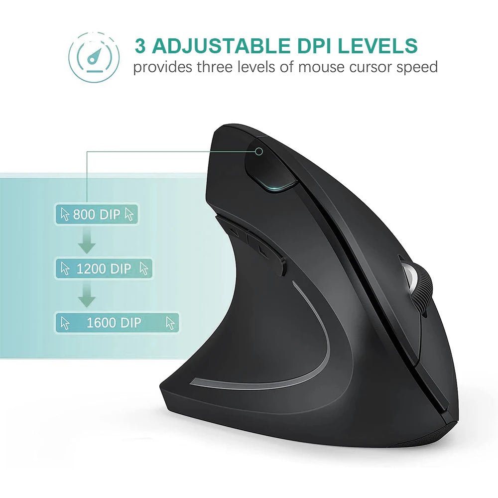 Ergonomic Vertical Wireless Mouse – 2.4GHz, 3 Adjustable DPI for PC & Laptop