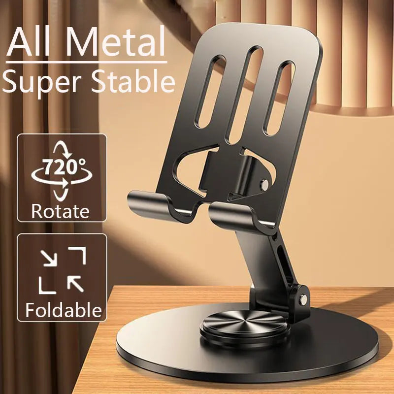 All-Metal 360° Rotating Phone Holder, Stable Folding Double-Shaft Design