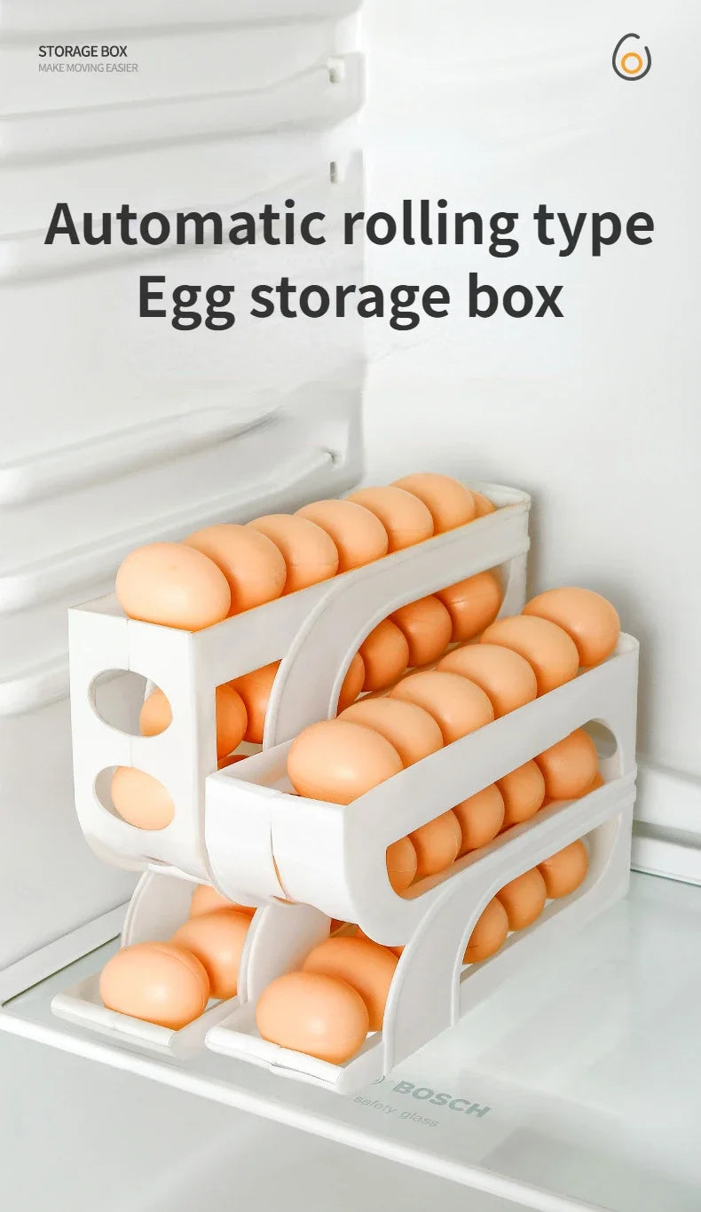 3/4-Layer Rolling Egg Storage Box – Automatic Slide Rack for Refrigerator Side Door