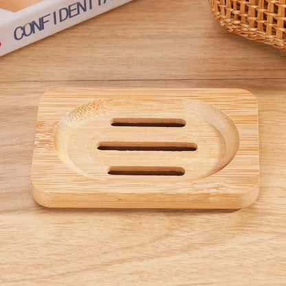 Natural Bamboo Soap Dish Holder with Drainage for Bathroom