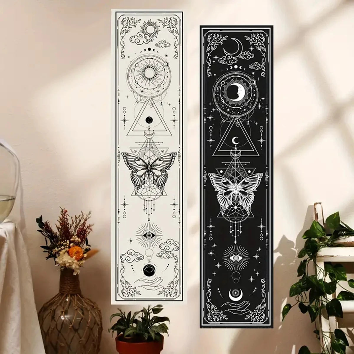 Gothic Sun & Moon Butterfly Tapestry for Aesthetic Home Decor