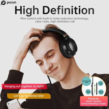 Picun C60 Wired On-Ear Headphones with Mic & Volume Control