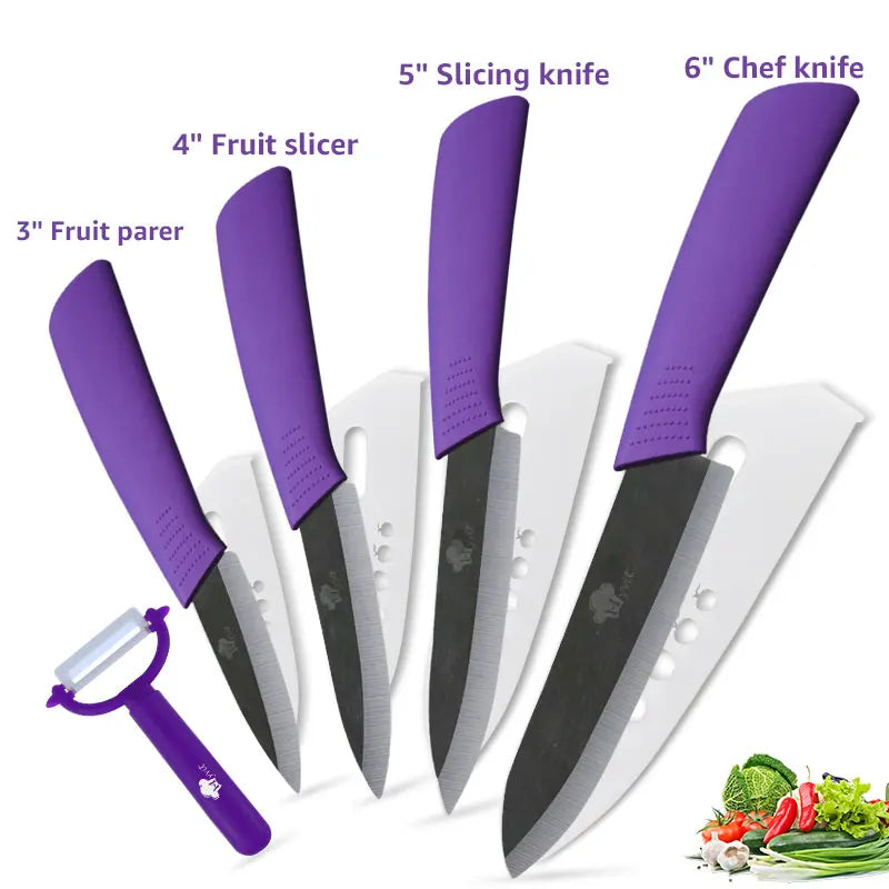 Set of Ceramic Kitchen Knives (3-6 inches) with Zirconia Blade