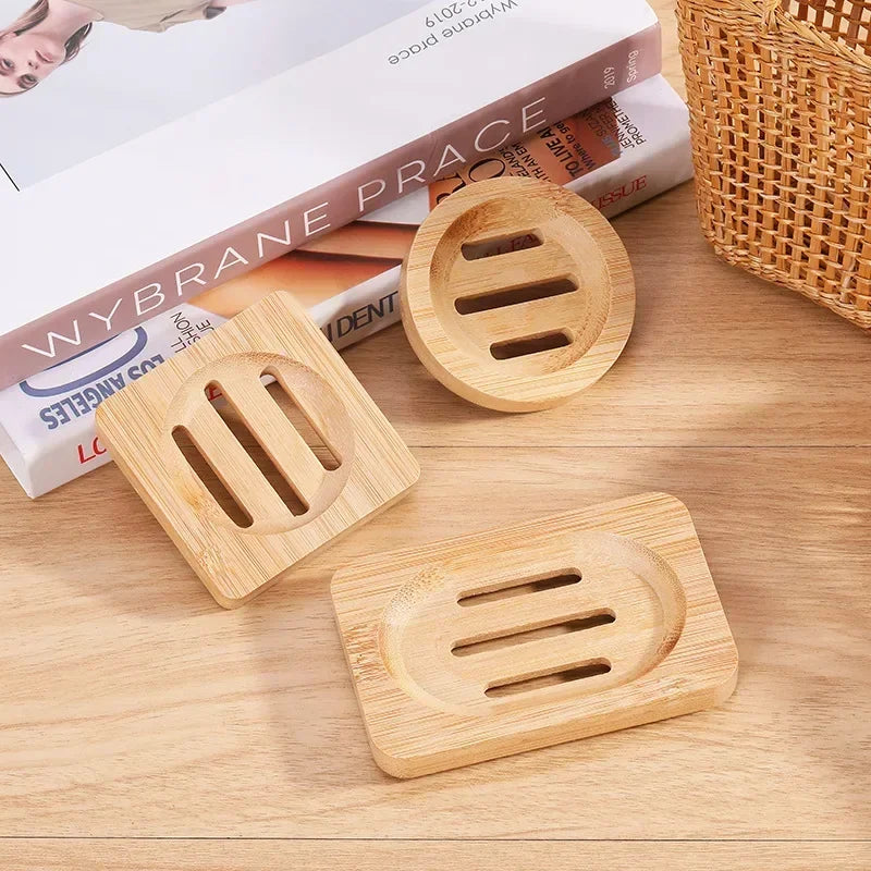 Natural Bamboo Soap Dish Holder with Drainage for Bathroom