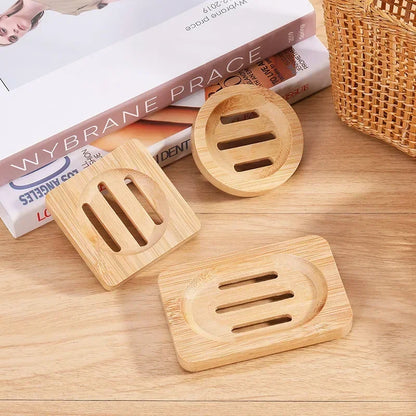 Natural Bamboo Soap Dish Holder with Drainage for Bathroom