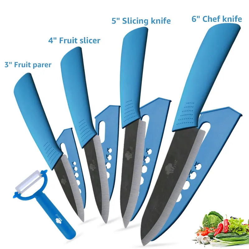 Set of Ceramic Kitchen Knives (3-6 inches) with Zirconia Blade