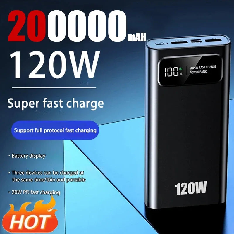 200,000mAh Power Bank – 120W Fast Charging for iPhone, Samsung, Xiaomi & More