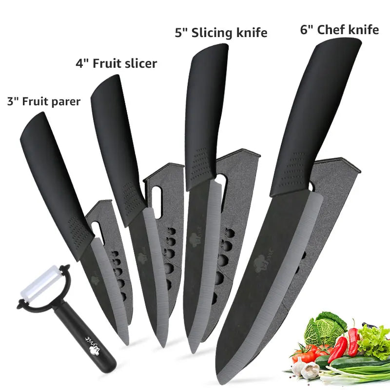 Set of Ceramic Kitchen Knives (3-6 inches) with Zirconia Blade