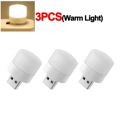 Mini USB Night Light – Warm White LED, Eye Protection for Reading, Computer & Power Bank Use