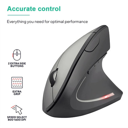 Ergonomic Vertical Wireless Mouse – 2.4GHz, 3 Adjustable DPI for PC & Laptop