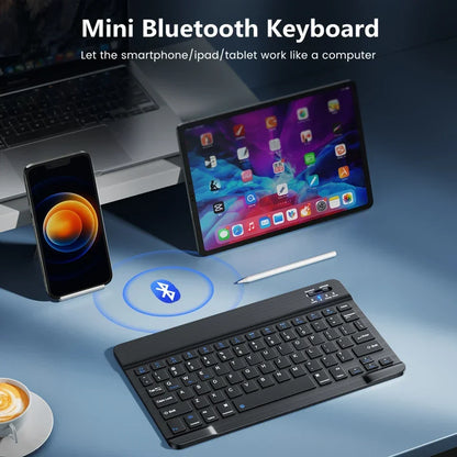 10-inch Bluetooth Wireless Keyboard for Mobile & Tablet, Rechargeable, Multi-language Support