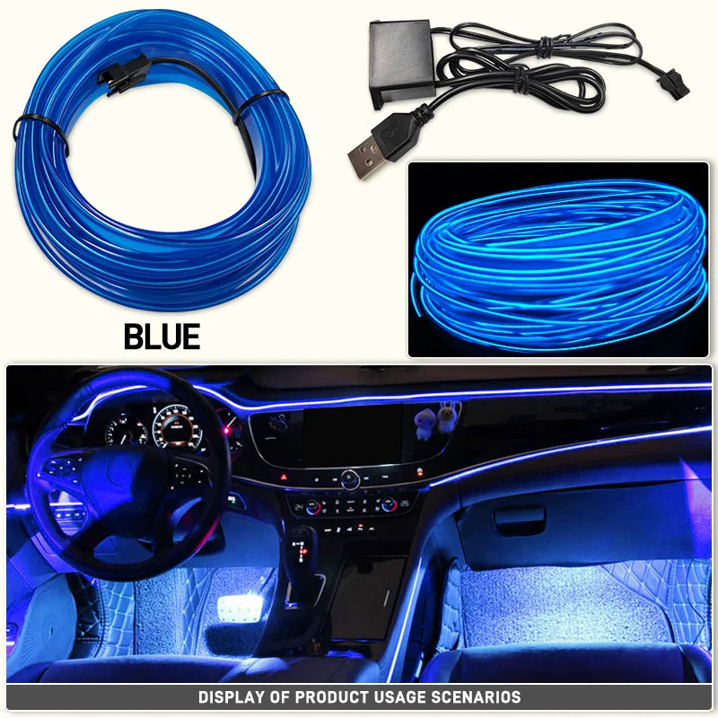 3M Car LED Neon Strip – USB Ambient Light for DIY Auto Decor