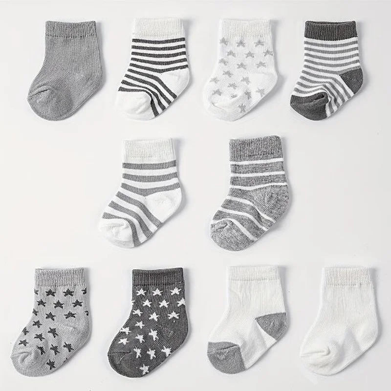 5 Pairs Star & Striped Baby Socks – Spring & Autumn