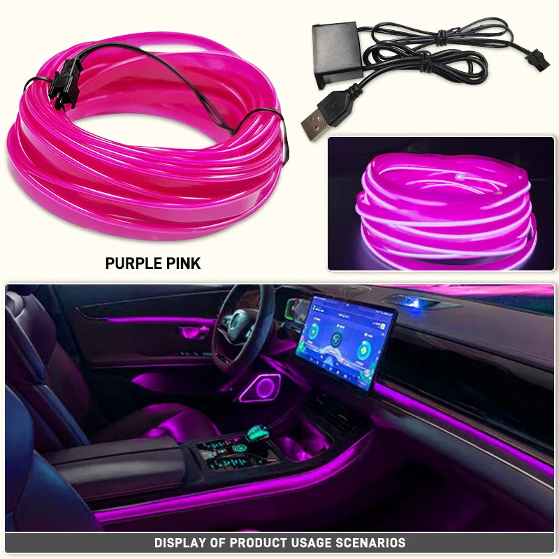 3M Car LED Neon Strip – USB Ambient Light for DIY Auto Decor