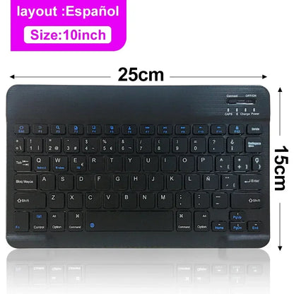 10-inch Bluetooth Wireless Keyboard for Mobile & Tablet, Rechargeable, Multi-language Support