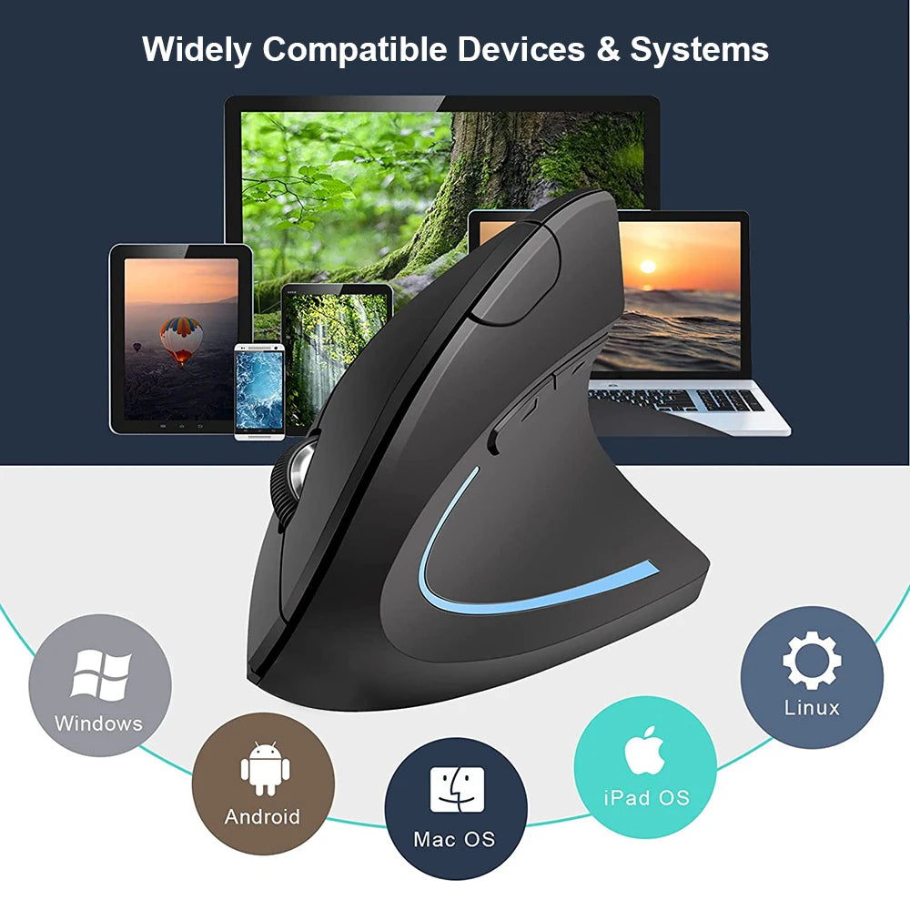 Ergonomic Vertical Wireless Mouse – 2.4GHz, 3 Adjustable DPI for PC & Laptop