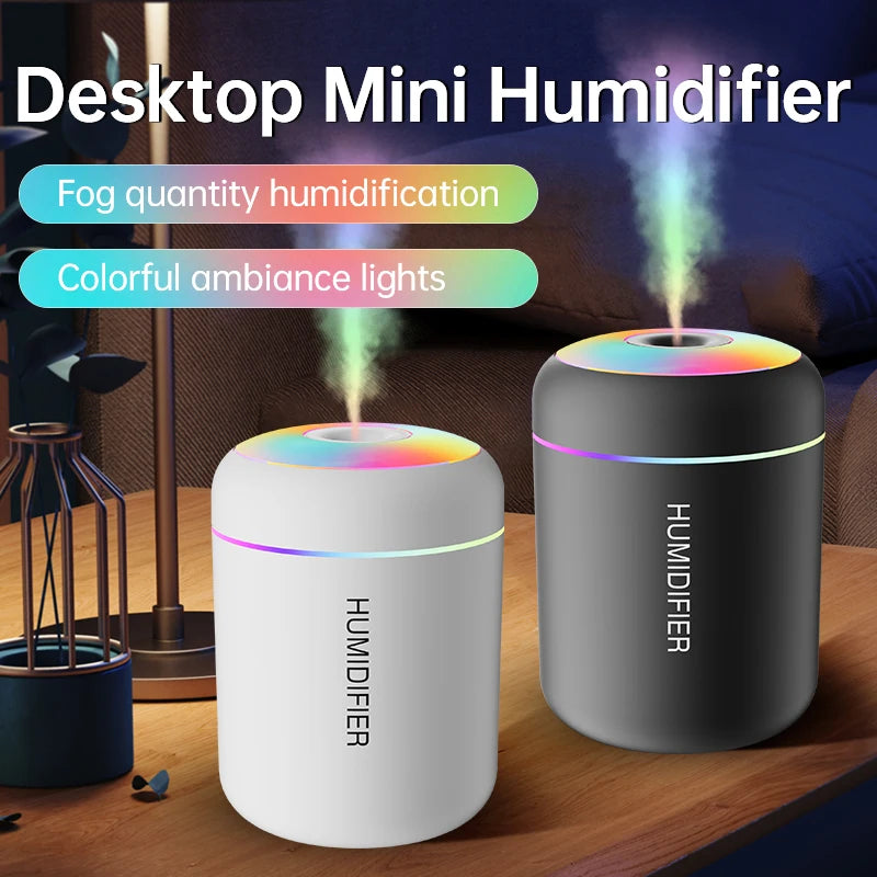 Mini USB Air Humidifier & Aroma Diffuser – 180ML, LED Lights, for Car & Home