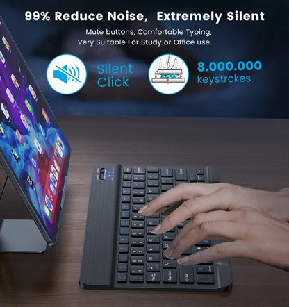 10-inch Bluetooth Wireless Keyboard for Mobile & Tablet, Rechargeable, Multi-language Support