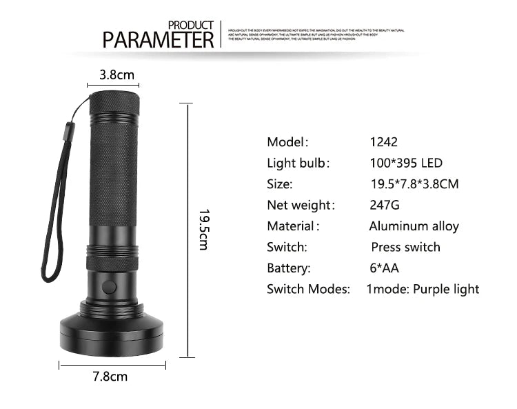 UV Flashlight 21/51/100 LED 395nm for Pet Stains & Bugs