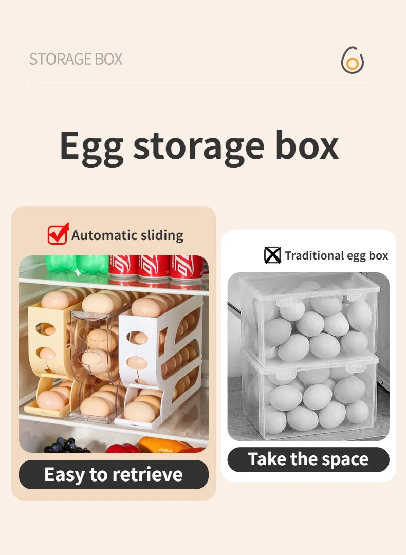 3/4-Layer Rolling Egg Storage Box – Automatic Slide Rack for Refrigerator Side Door