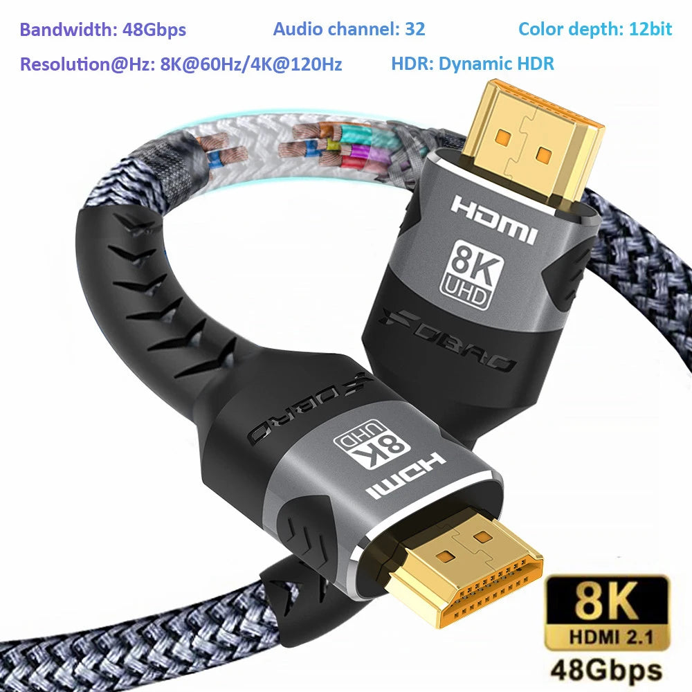 8K HDMI 2.1 Cable 48Gbps 4K@120Hz for PC/TV/PS5/RTX 3080