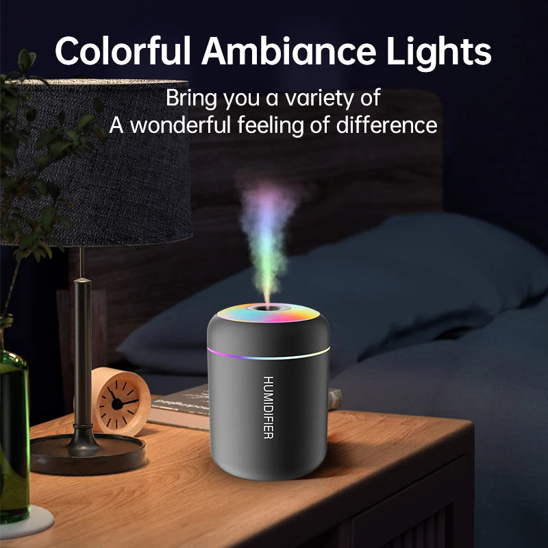 Mini USB Air Humidifier & Aroma Diffuser – 180ML, LED Lights, for Car & Home