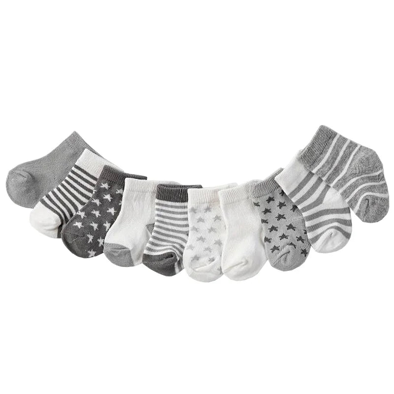 5 Pairs Star & Striped Baby Socks – Spring & Autumn