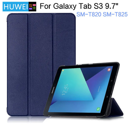 HUWEI Case For Samsung Galaxy Tab S3 9.7 Inch SM-T820 SM-T825 Tablet PU Leather Tri-Folding Stand Magnetic Flip Stand Cover Case