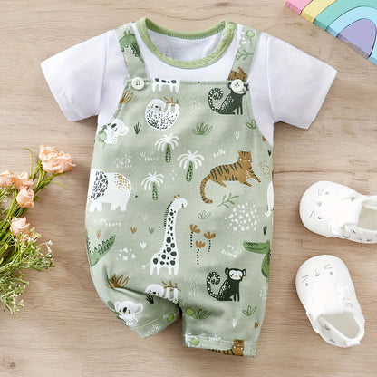 Infant Zoo Animal Print Romper – Short Sleeve Baby Bodysuit