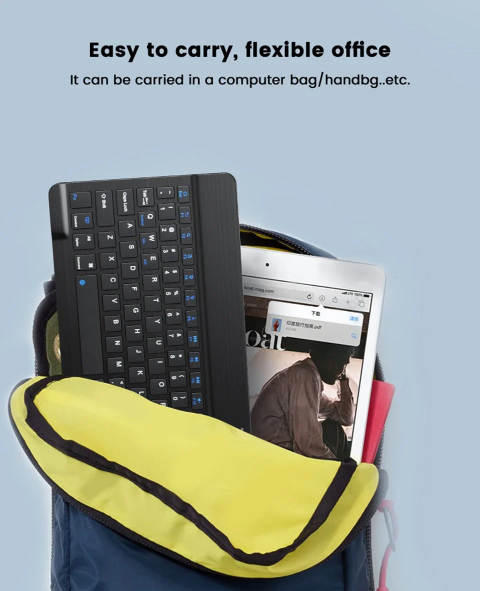 10-inch Bluetooth Wireless Keyboard for Mobile & Tablet, Rechargeable, Multi-language Support