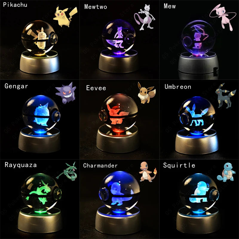 3D Crystal Pokeball Lamp – Pikachu, Mew, Gengar & More